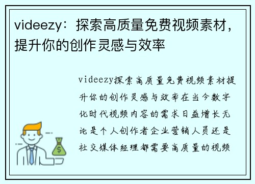 videezy：探索高质量免费视频素材，提升你的创作灵感与效率